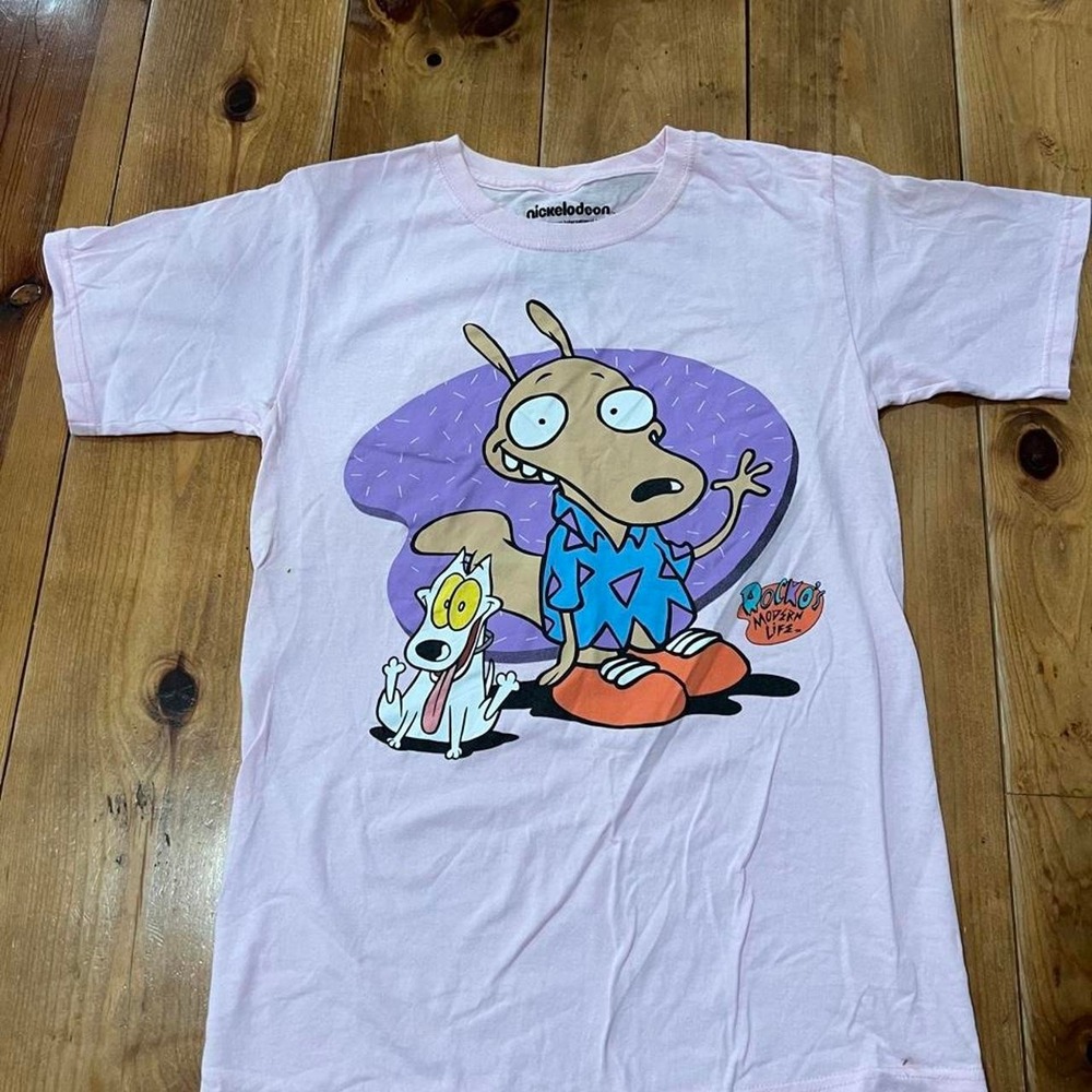 Nickelodeon Rockos Modern Life Pink Graphic T-Shirt Rocko Spunky Cotton Womens S